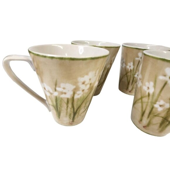 Set Of 4 Cheri Blum For 222 Fifth Narcissus Coffee Mugs Floral Design 12 Oz Beig - Picture 5 of 10